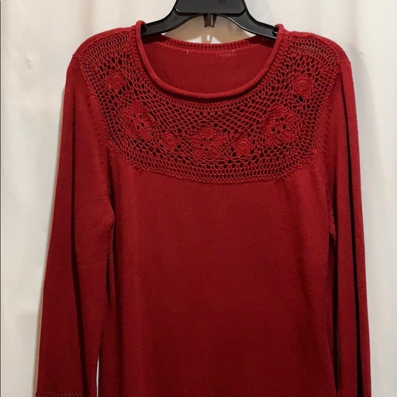 None Sweaters - SWEATER RUBY RED CROCHETED YOLK/SLEEVES NO TAGS